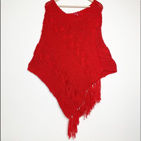Red Cable-knit Shawl Sweater Women’s Size OS - Picture 1 of 7